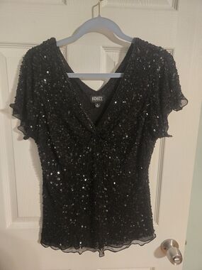 Adrianna Papell Black Beaded Evening Top